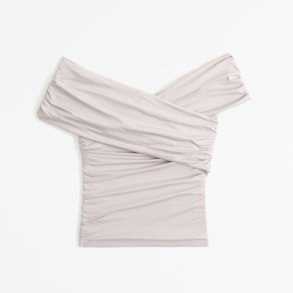 A&F Off-The-Shoulder Ruched Wrap Top - Light Taupe, Small